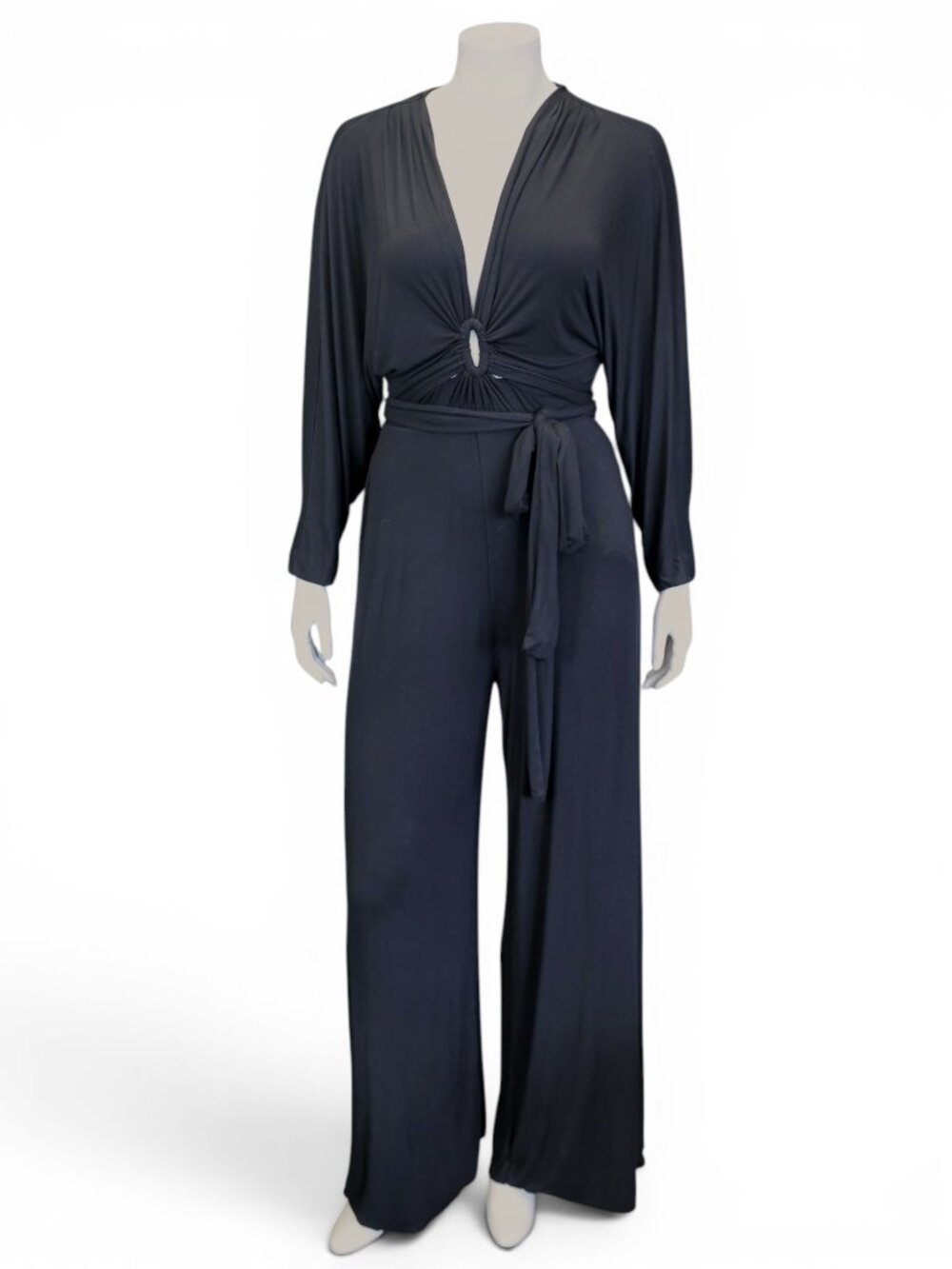 Diane Von Furstenberg Aureiela Black Wide-Leg Jumpsuit with Cut-Out Detail